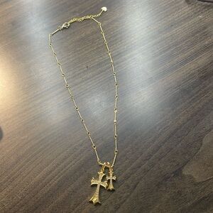 Double Cross Gold Necklace